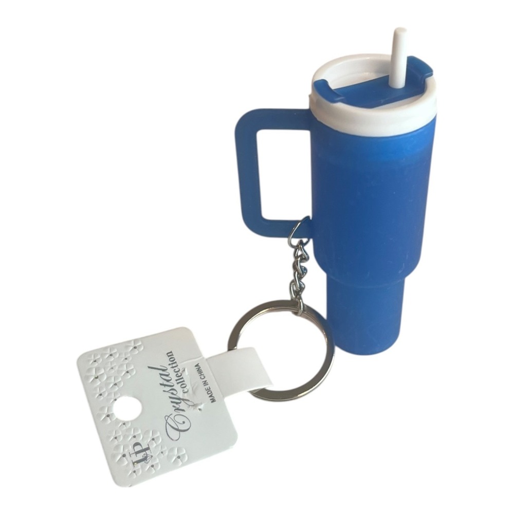 Crystal Collection Women's Blue White 3.25" Stanley Style Tumbler Keychain Mini